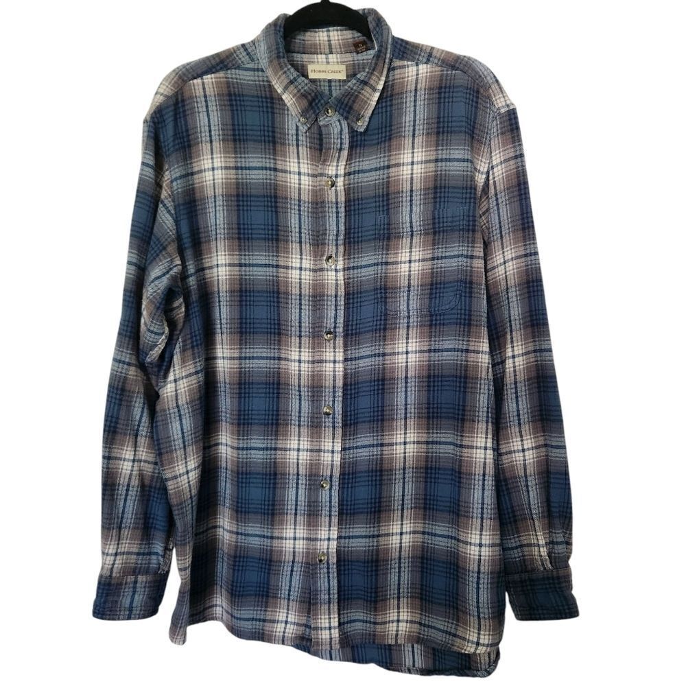Hobbs Creek Mens Blue Plaid Shirt Button Front Long Sleeve Size XL
